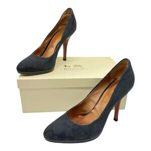 COACH Caya Logo Platform Heels Size 8.5B Y2K Quietluxury Black Pumps Signature C